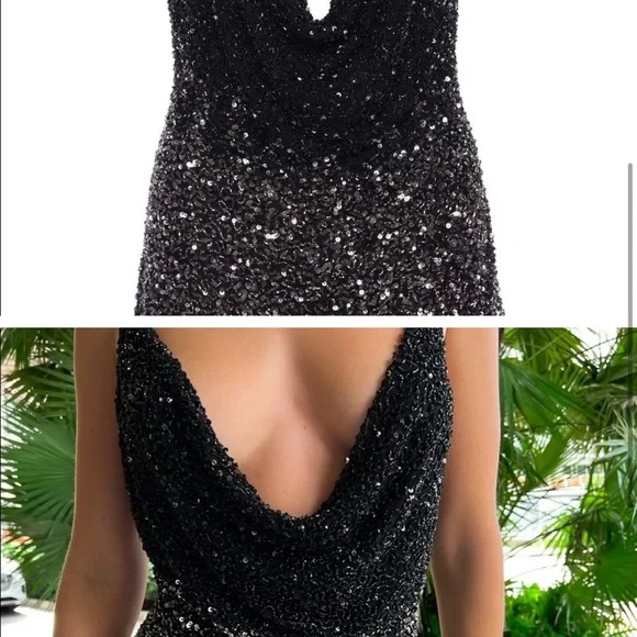 NWT Retrofête Black & Silver Sequin Cowl Neck Mini Dress (Size S) - Picture 3 of 7